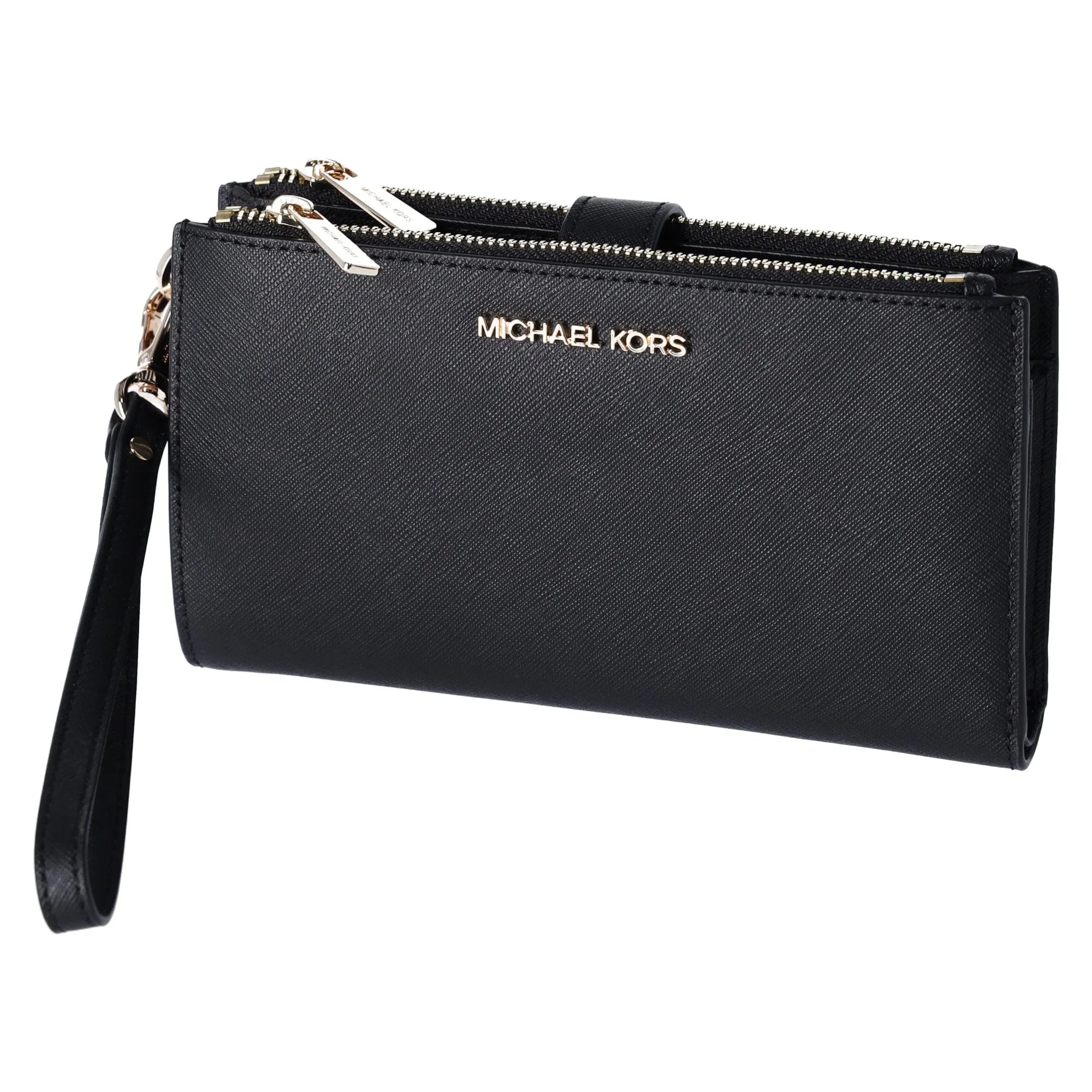 Michael Kors JetSet Travel DoubleZip WristletLeather PhoneCase Wallet Black