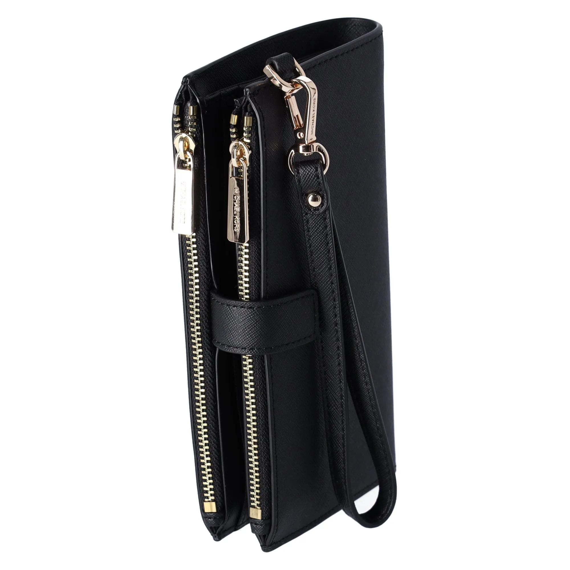 Michael Kors JetSet Travel DoubleZip WristletLeather PhoneCase Wallet Black