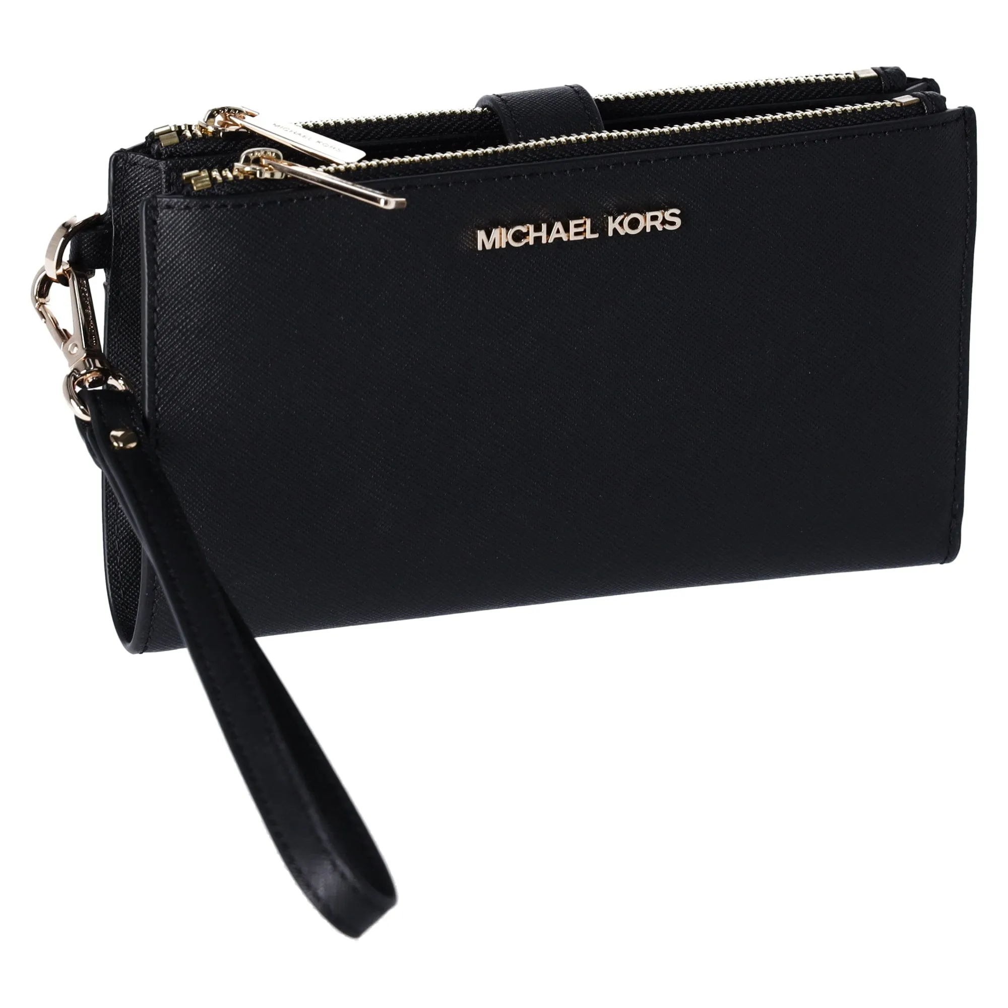 Michael Kors JetSet Travel DoubleZip WristletLeather PhoneCase Wallet Black