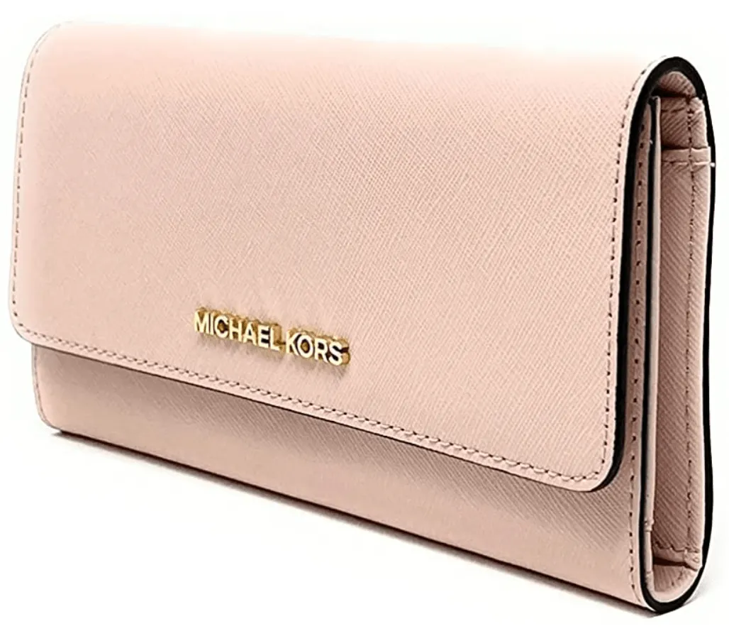 Michael Kors JetSet TravelLarge TrifoldWallet PowderBlush Pink Saffiano