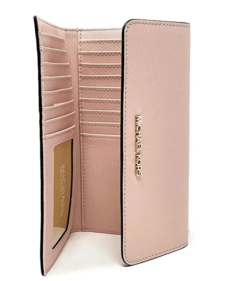 Michael Kors JetSet TravelLarge TrifoldWallet PowderBlush Pink Saffiano