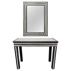Mid-Century Modern Resin Black & White Console & Mirror a Set 2 pcs