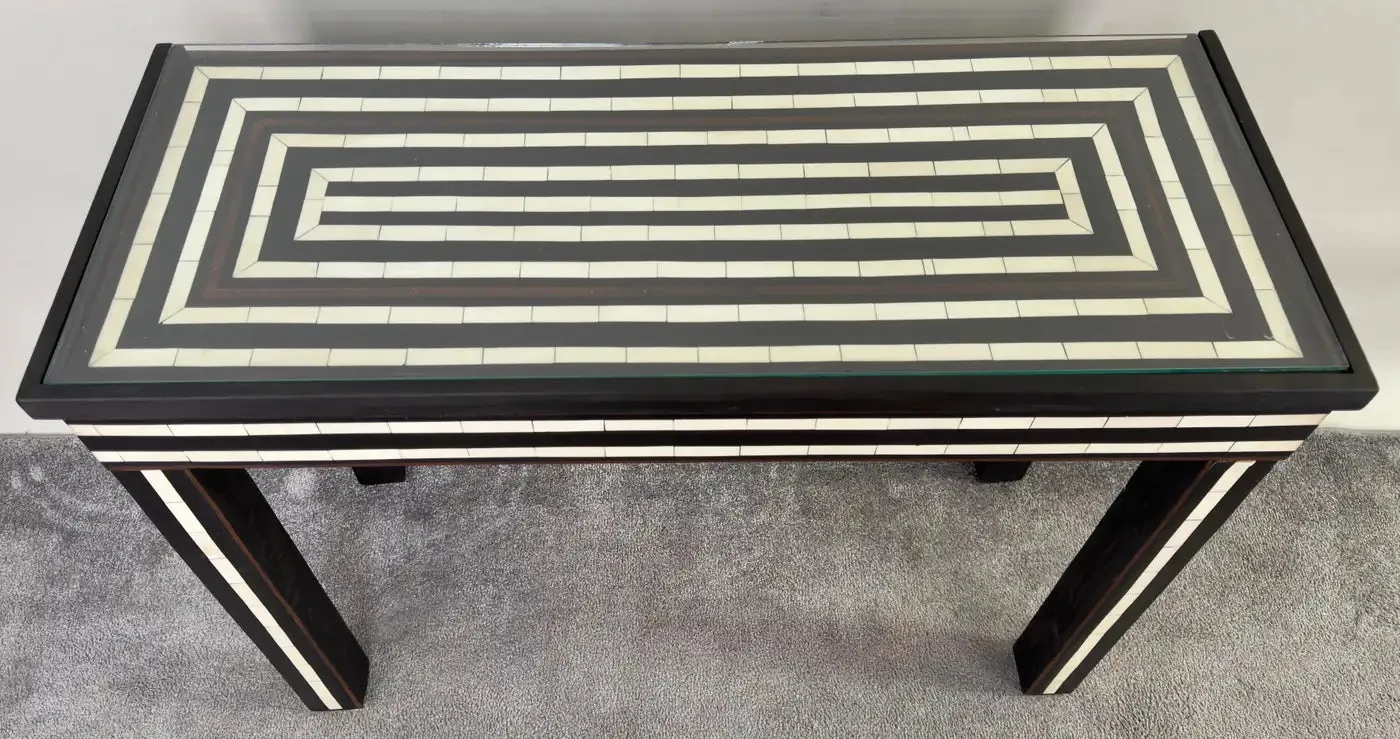 Mid-Century Modern Resin Black & White Console & Mirror a Set 2 pcs