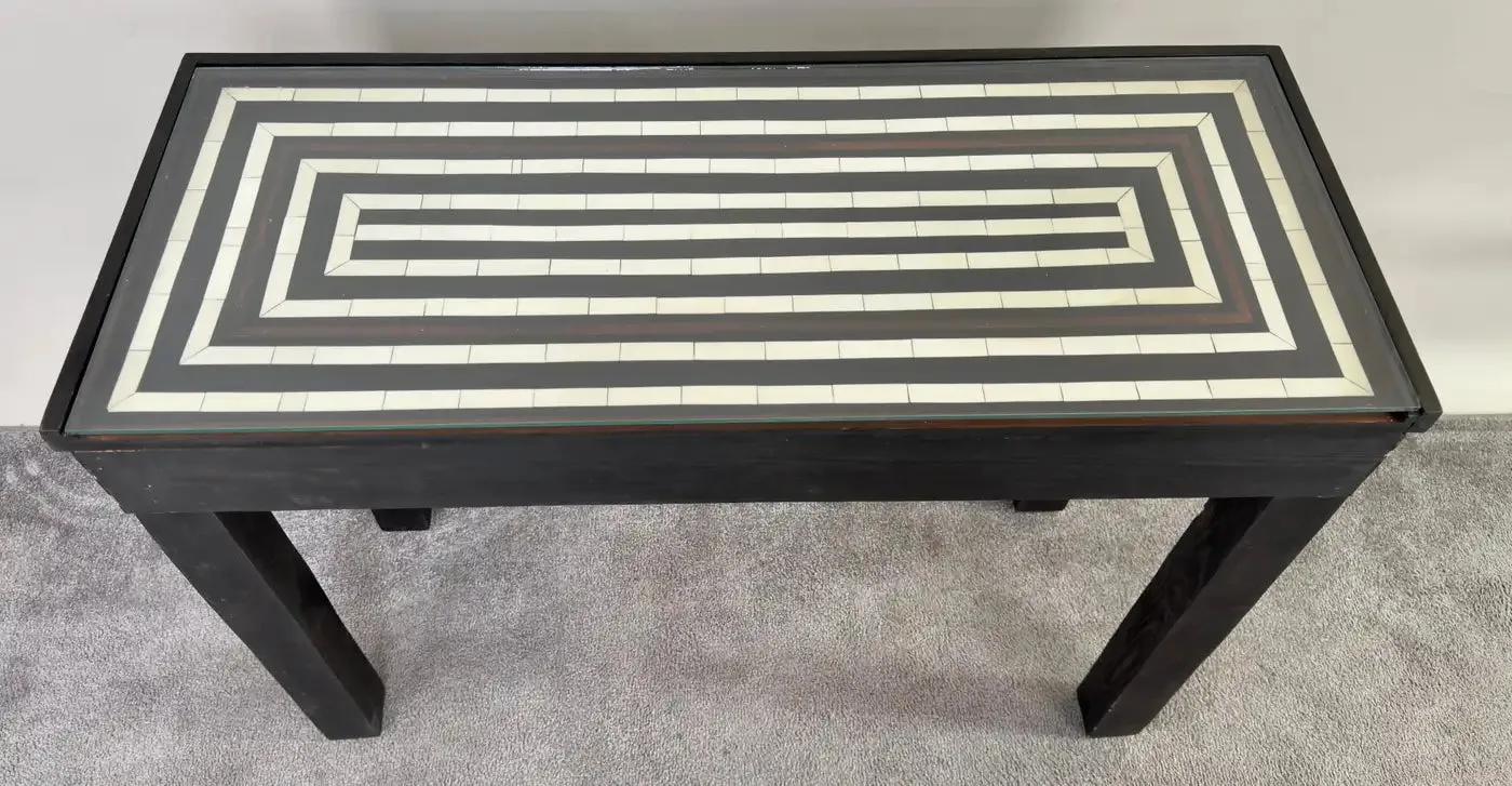 Mid-Century Modern Resin Black & White Console & Mirror a Set 2 pcs