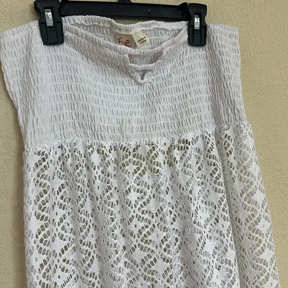 Miken womans white eyelet lace maxi swim coverup dress size L