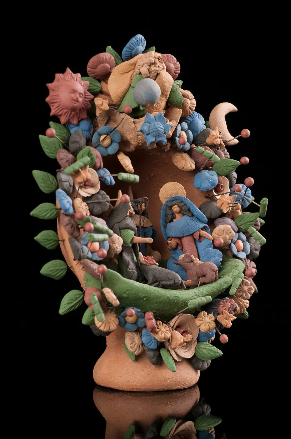 Miniatre Mexican Clay Tree of Life Nativity from Metepec