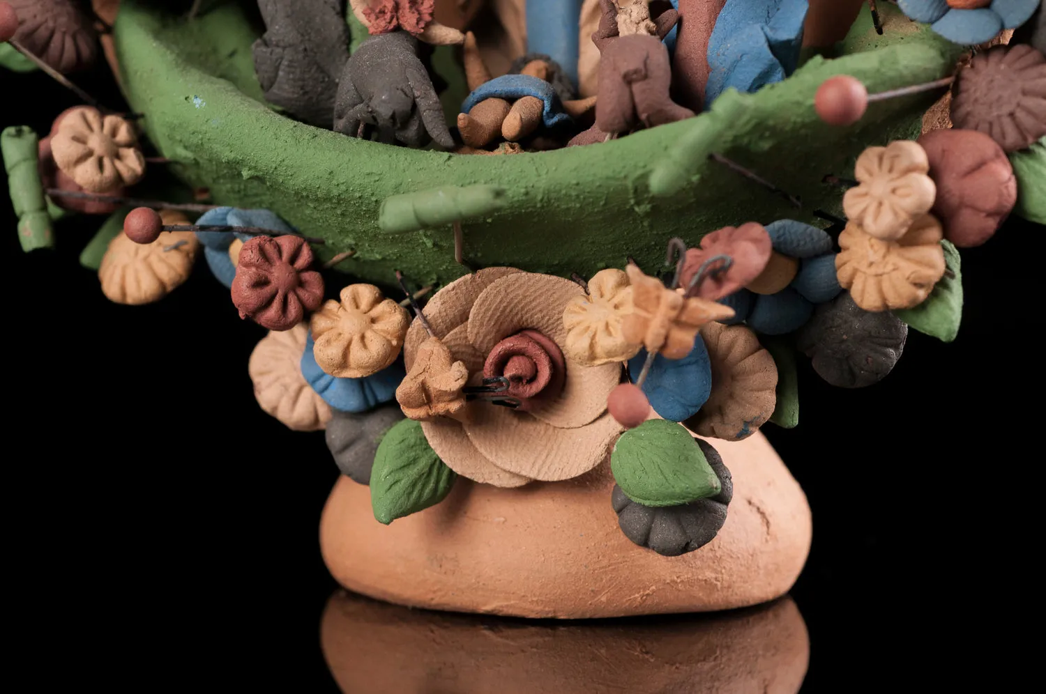 Miniatre Mexican Clay Tree of Life Nativity from Metepec