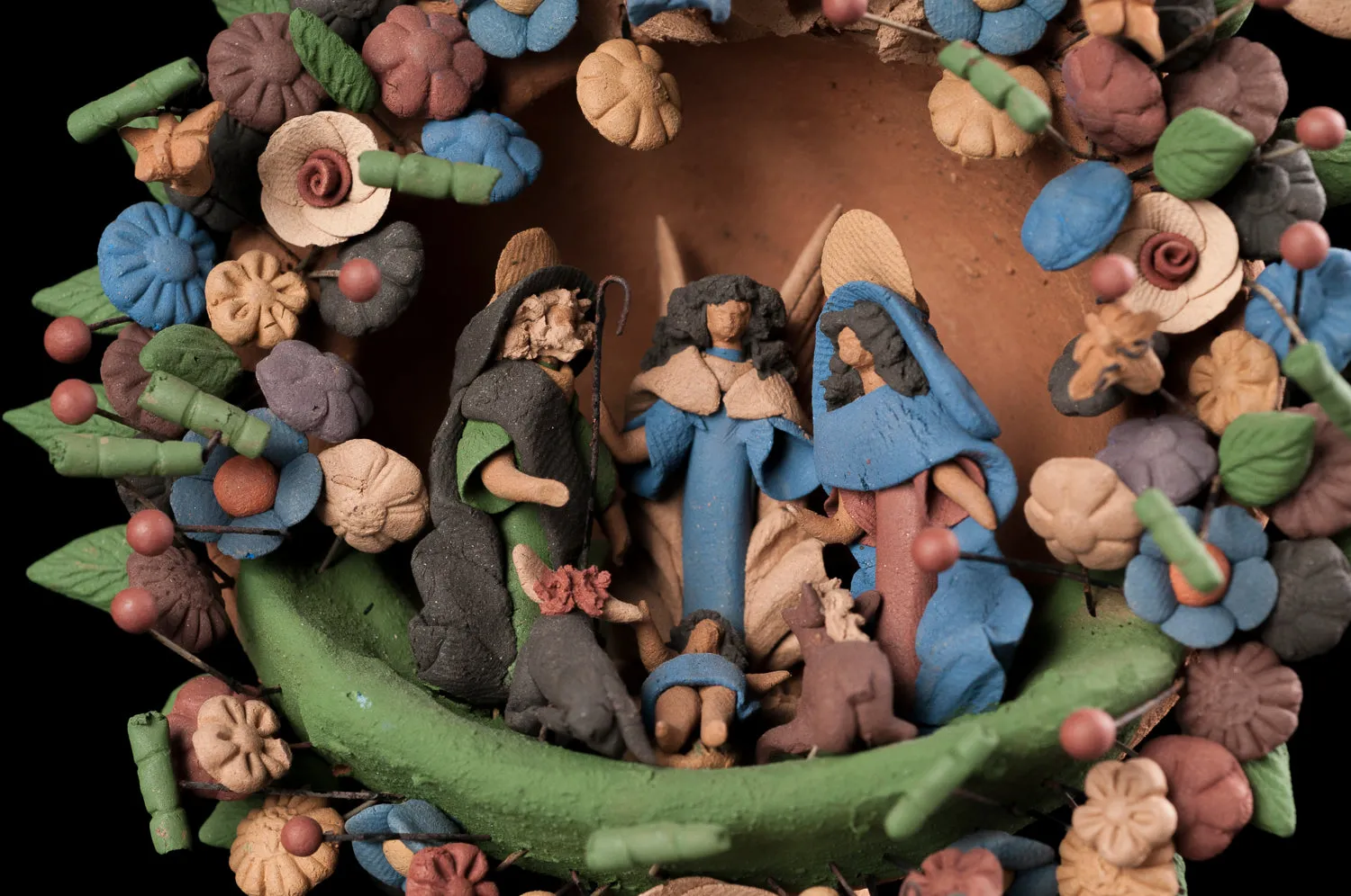 Miniatre Mexican Clay Tree of Life Nativity from Metepec