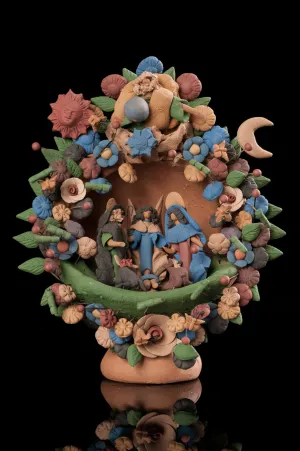 Miniatre Mexican Clay Tree of Life Nativity from Metepec