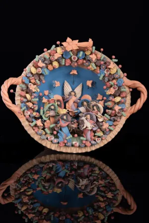 Miniature Clay Nativity in a Pot Mexican Folk Art from Metepec