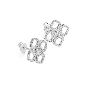 Mirror Reflection Double Halo Earrings 1 Natural Diamonds in White Gold