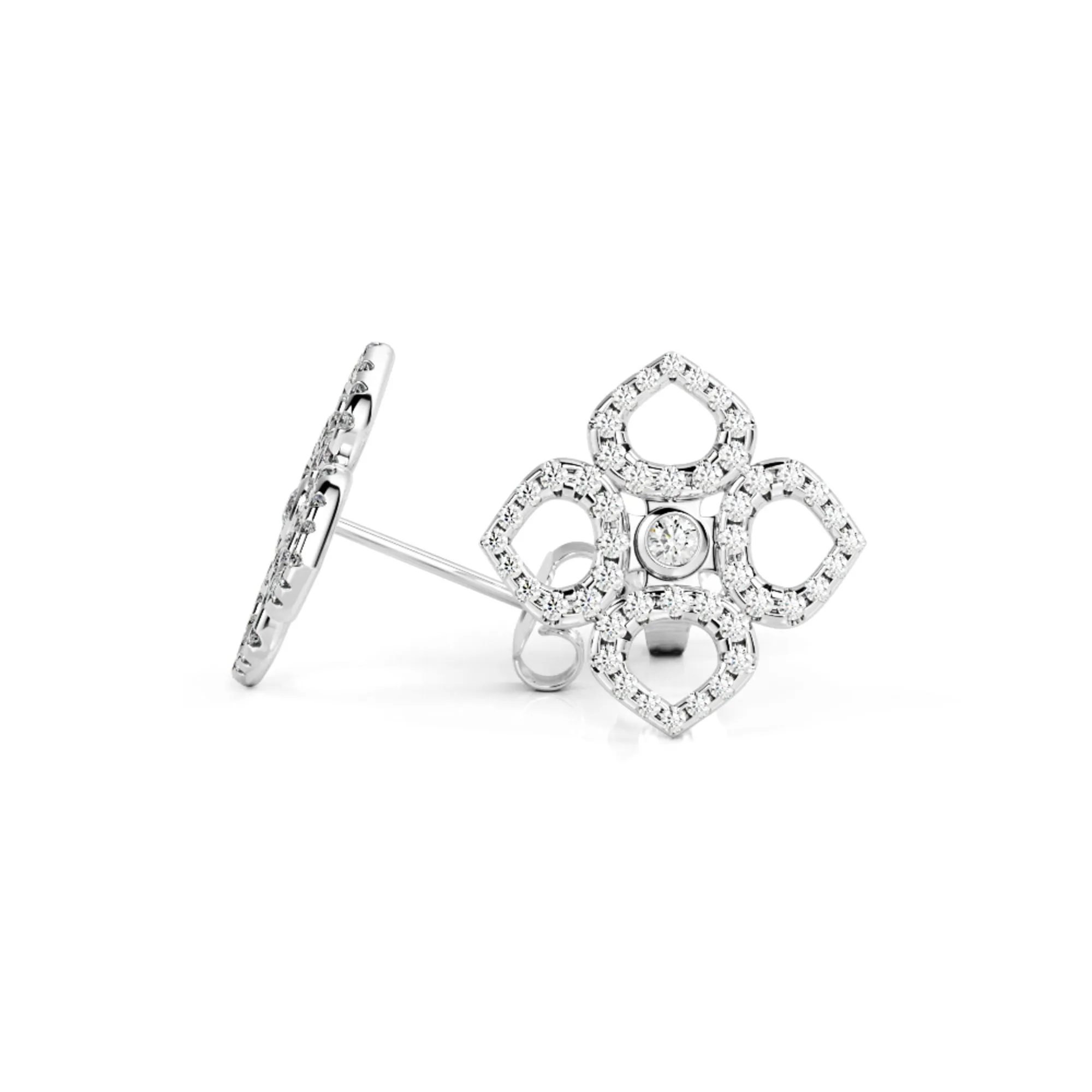 Mirror Reflection Double Halo Earrings 1 Natural Diamonds in White Gold