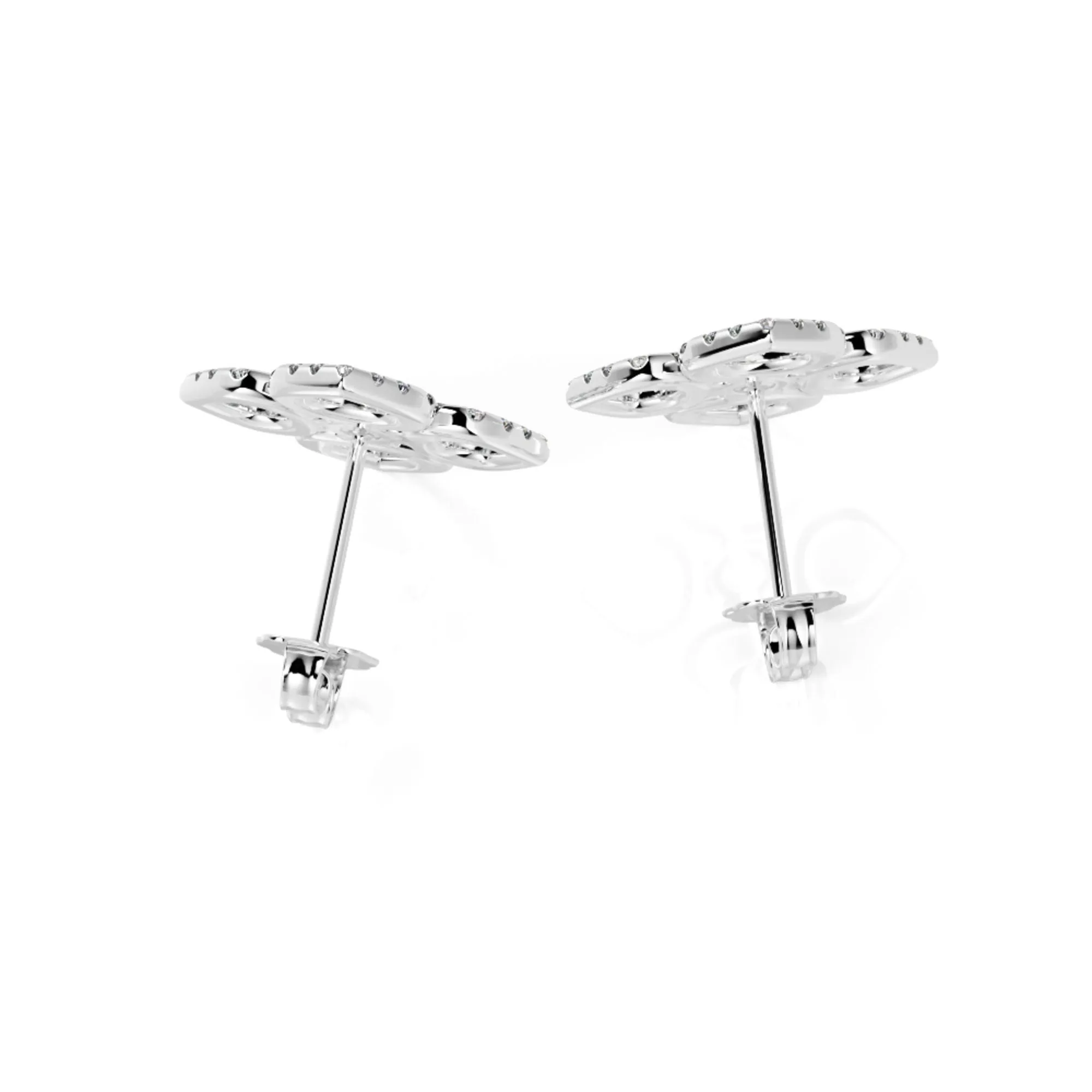Mirror Reflection Double Halo Earrings 1 Natural Diamonds in White Gold