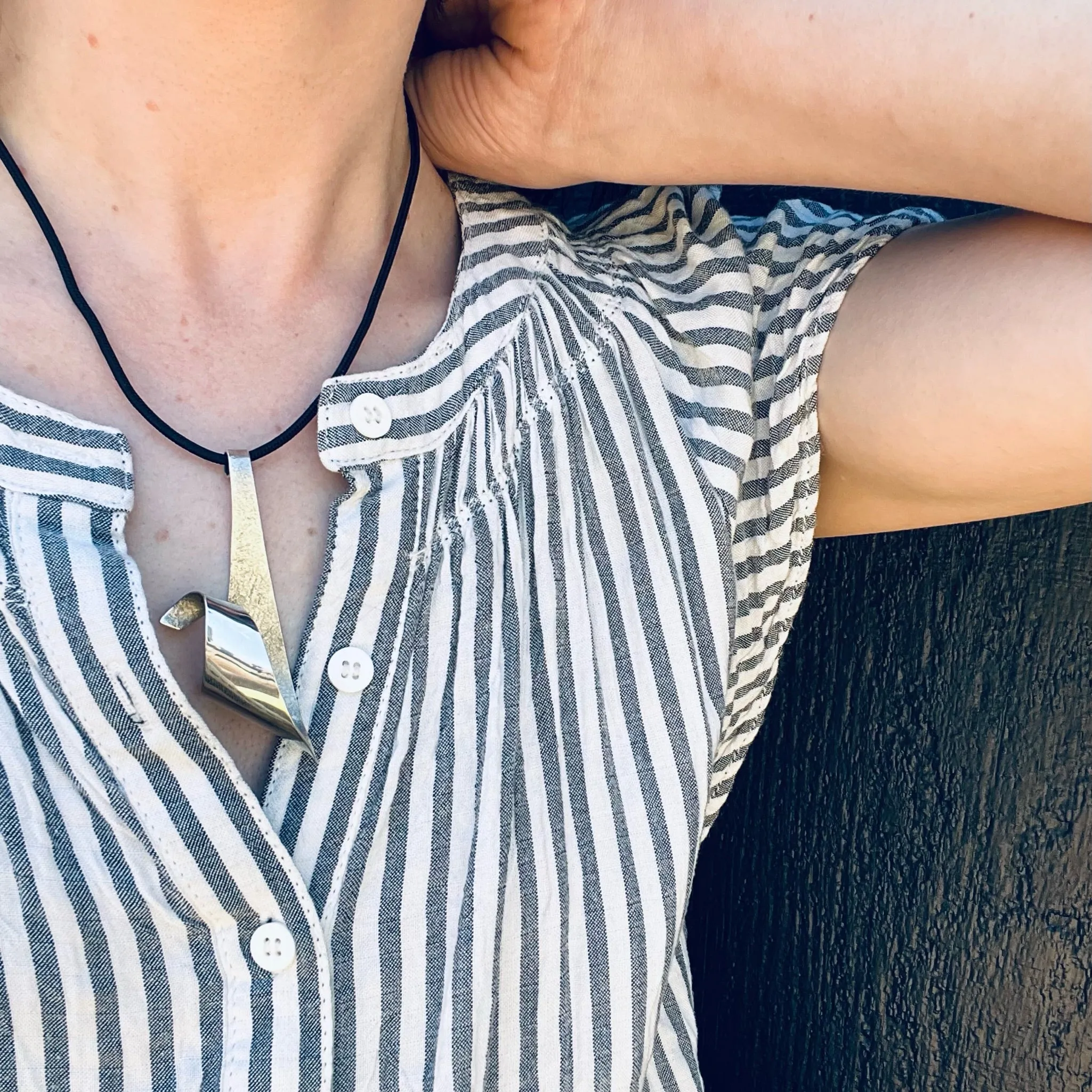 Modernist Rippling Ribbon Sterling Silver Pendant