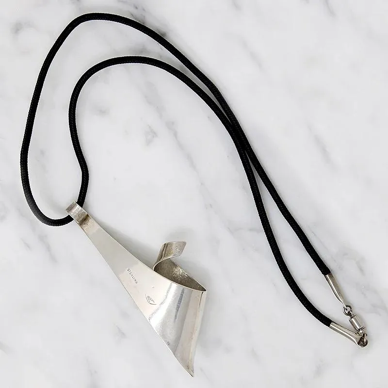 Modernist Rippling Ribbon Sterling Silver Pendant