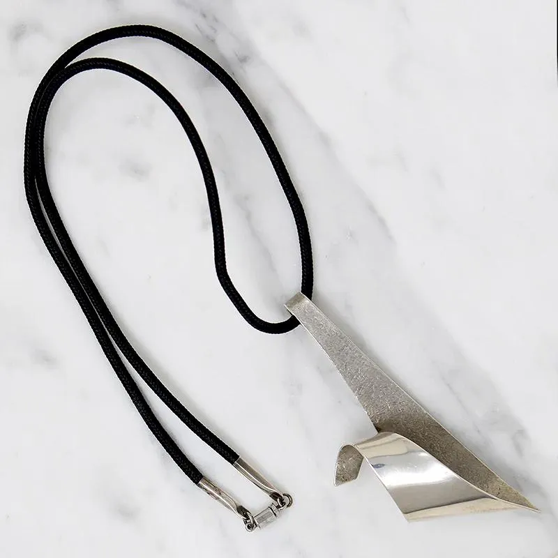 Modernist Rippling Ribbon Sterling Silver Pendant