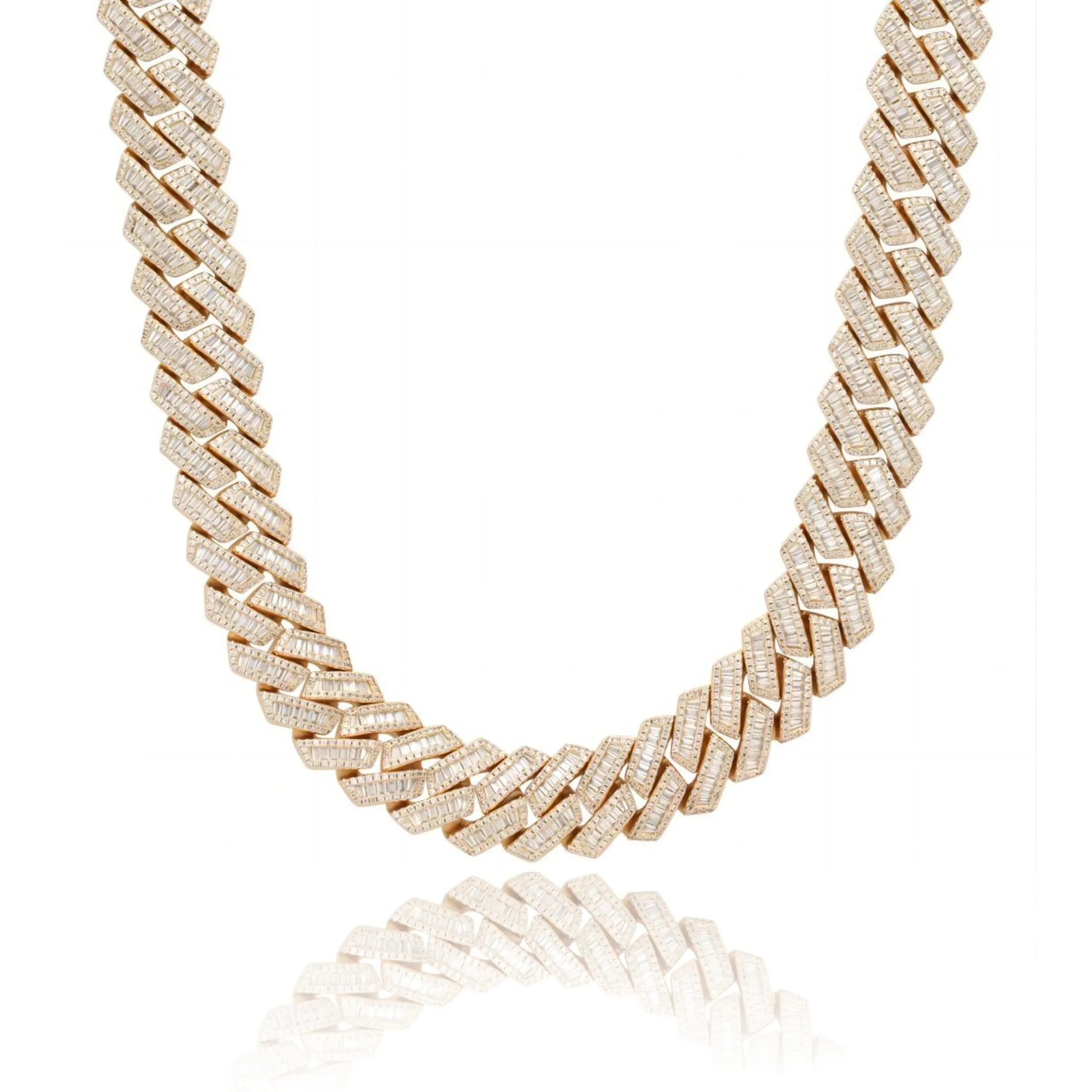 Moissanite Diamond Baguette Cuban Link Chain in 14K Gold - 16mm