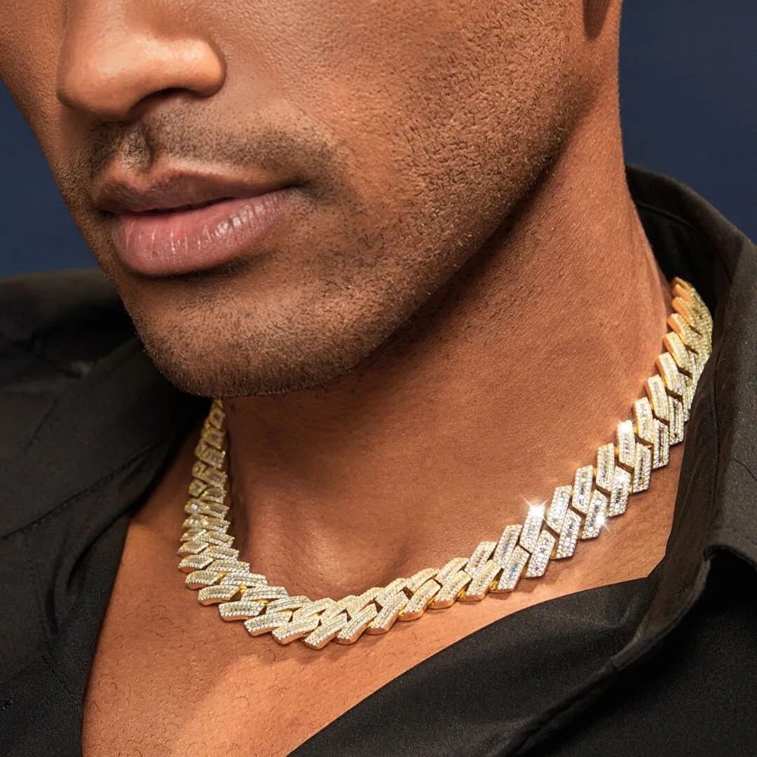 Moissanite Diamond Baguette Cuban Link Chain in 14K Gold - 16mm