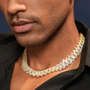 Moissanite Diamond Baguette Cuban Link Chain in 14K Gold - 16mm