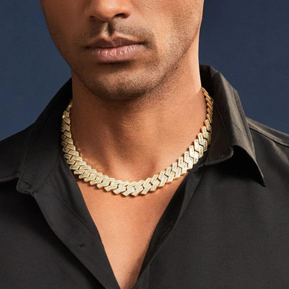 Moissanite Diamond Baguette Cuban Link Chain in 14K Gold - 16mm