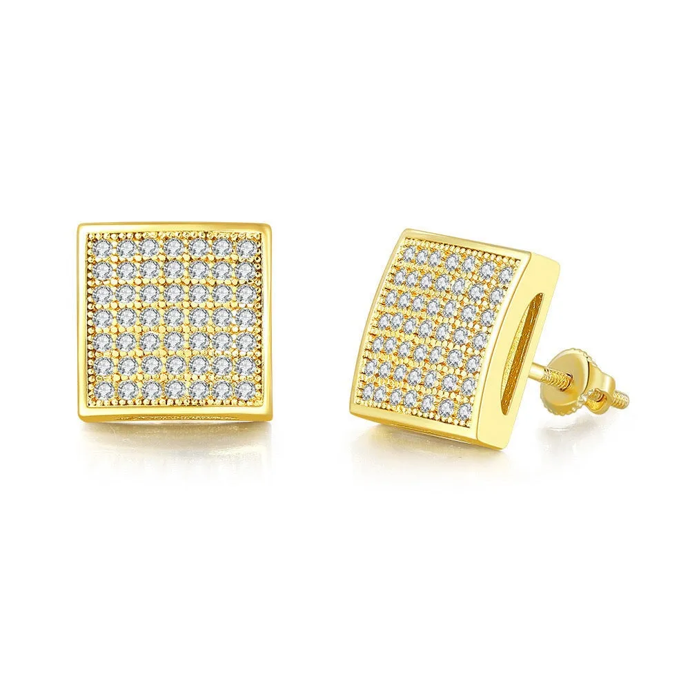 Moissanite Diamond Square Studs Earrings in 14K Gold - 10mm