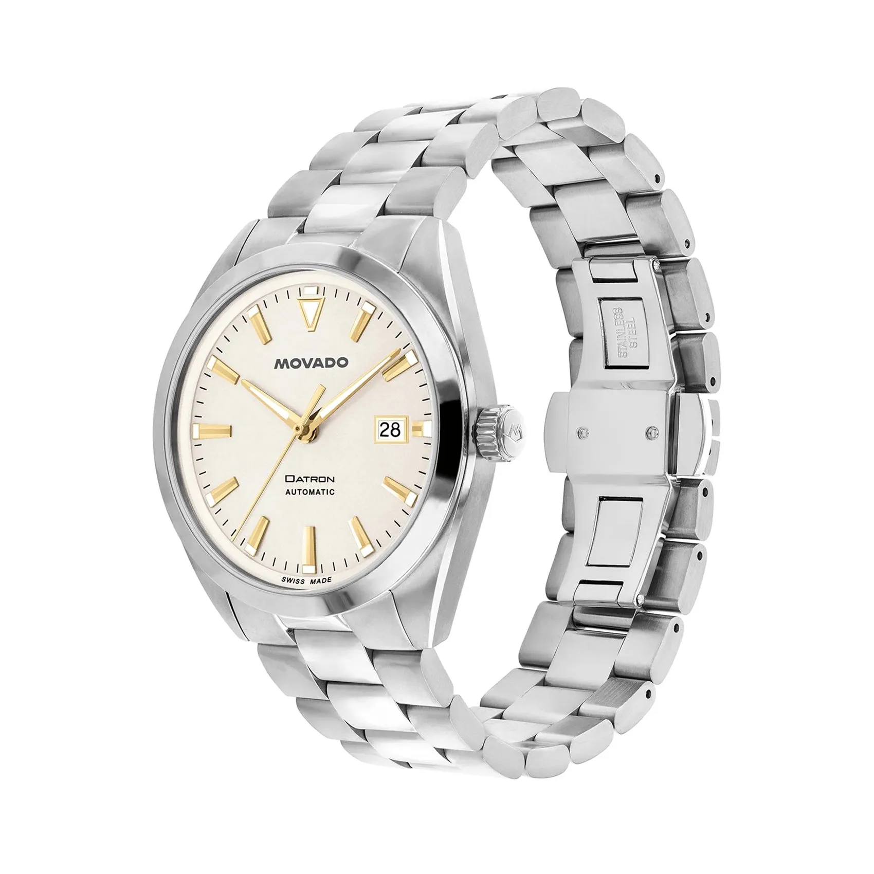 Movado Bold Men's Watch Silver Tone Case White Dial Automatic