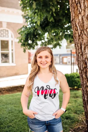 MRS Script © Ladies Triblend Racerback Tank (Heather White   Thin Red Line)