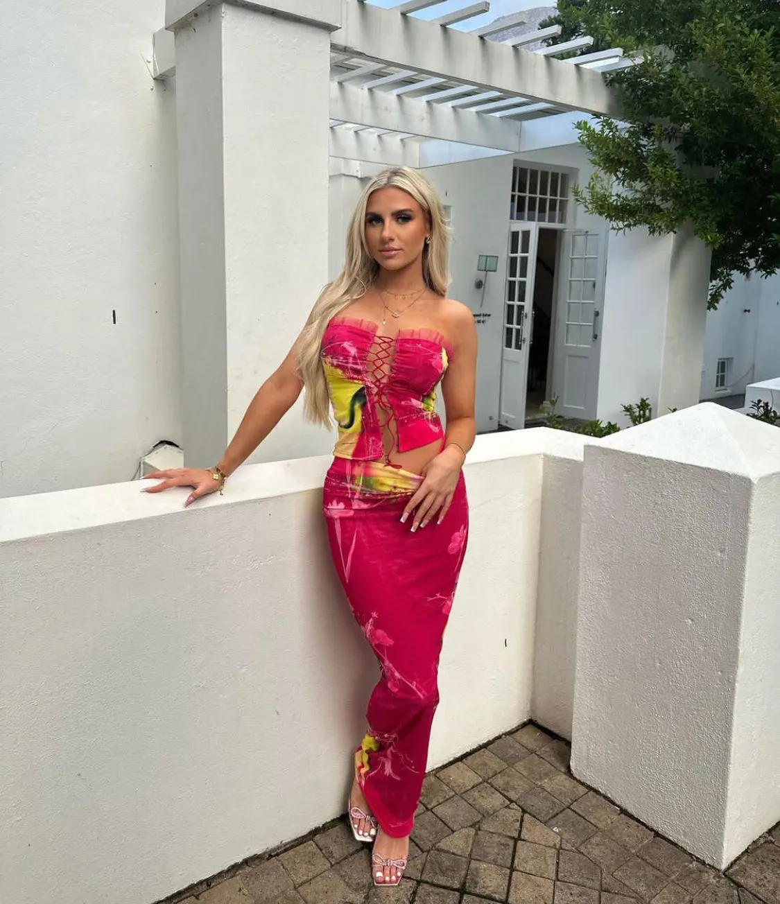Murci - Sour Print Lace Up Mesh Set