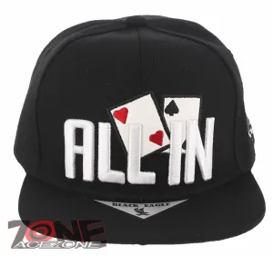 NEW! ALL IN POKER TEXAS HOLD'EM FLAT BILL SNAPBACK BASEBALL CAP HAT BLACK