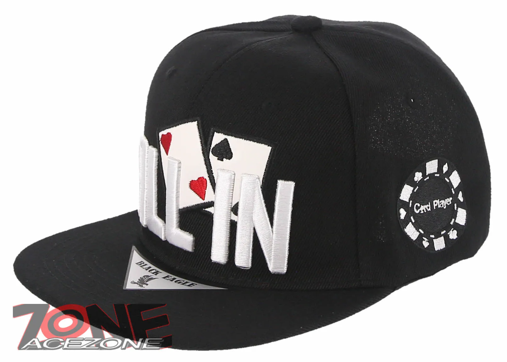 NEW! ALL IN POKER TEXAS HOLD'EM FLAT BILL SNAPBACK BASEBALL CAP HAT BLACK
