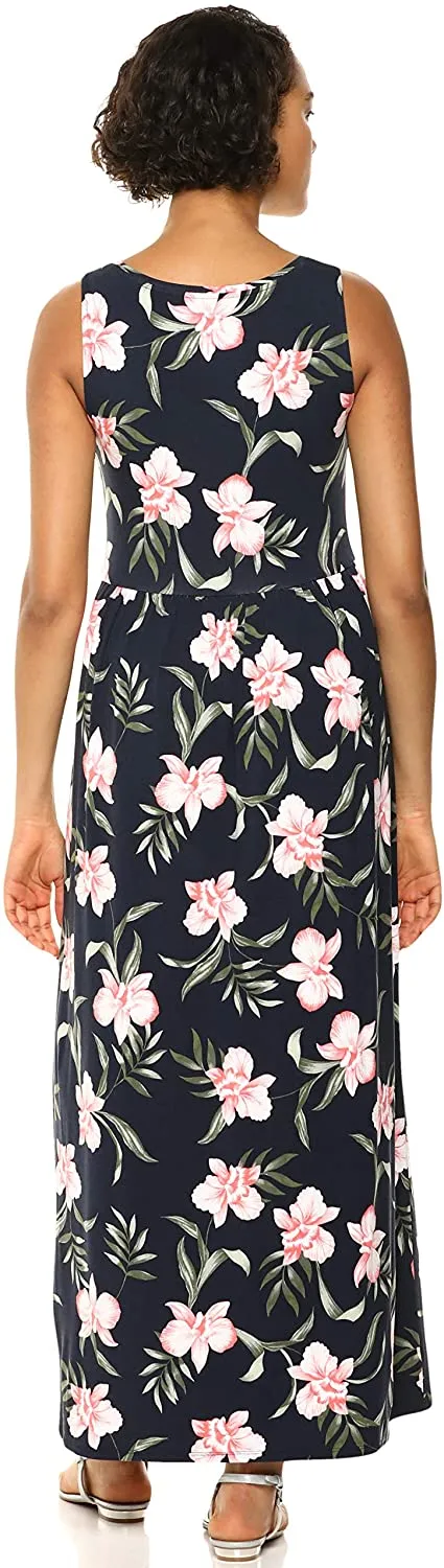 New Amazon Essentials Women's Tank Waisted Maxi Dress, Black Floral, Sz XL!