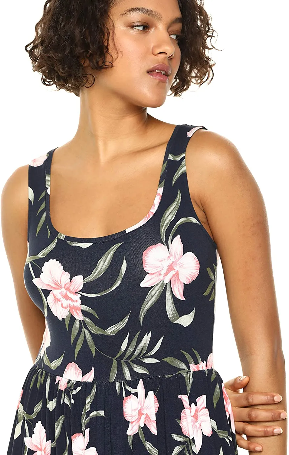New Amazon Essentials Women's Tank Waisted Maxi Dress, Black Floral, Sz XL!