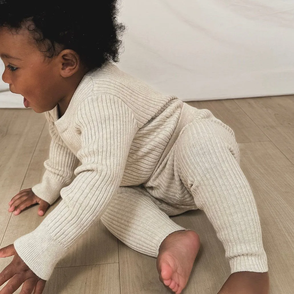 Noa Cotton Rib Knit Baby Bodysuit (Wheat)