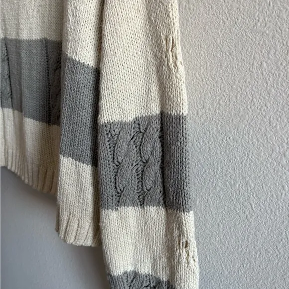 NWOT Lucky Brand Cable Stitch Collared Open Knit Sweater Women’s XL Striped