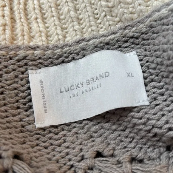 NWOT Lucky Brand Cable Stitch Collared Open Knit Sweater Women’s XL Striped