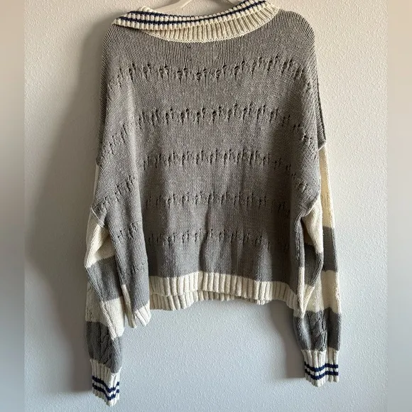 NWOT Lucky Brand Cable Stitch Collared Open Knit Sweater Women’s XL Striped