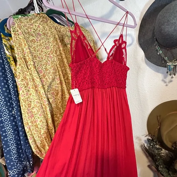 NWT Free People • FP One Adella maxi slip dress  Red