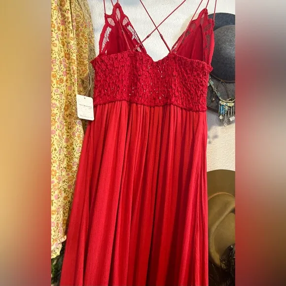 NWT Free People • FP One Adella maxi slip dress  Red