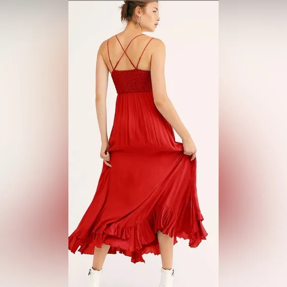 NWT Free People • FP One Adella maxi slip dress  Red