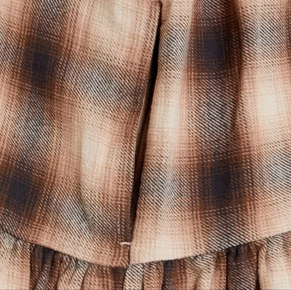 NWT Levi's Premium Brown Plaid Andy Tiered Flannel Babydoll Mini Dress XS