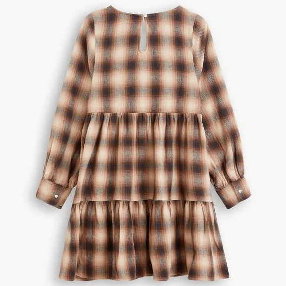 NWT Levi's Premium Brown Plaid Andy Tiered Flannel Babydoll Mini Dress XS