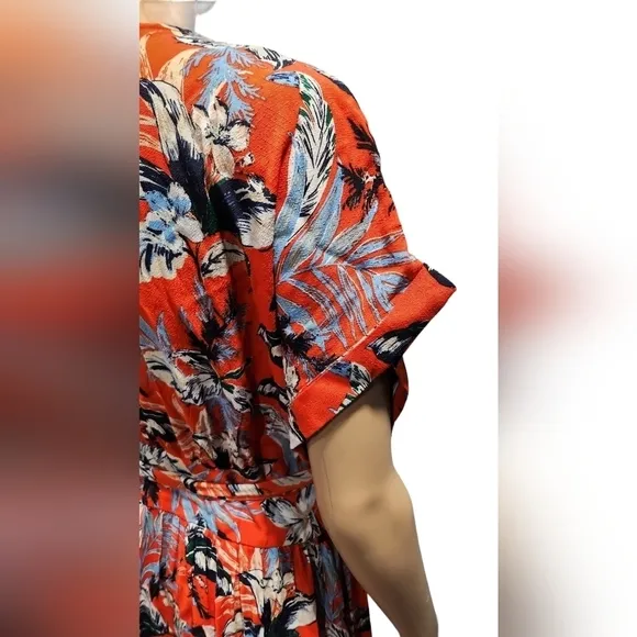 NWT Loft women's red multi floral buttons down belted shirt maxi dress L