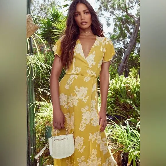 NWT Lulu’s Heart of Marigold Maxi Dress XS in Yellow Floral