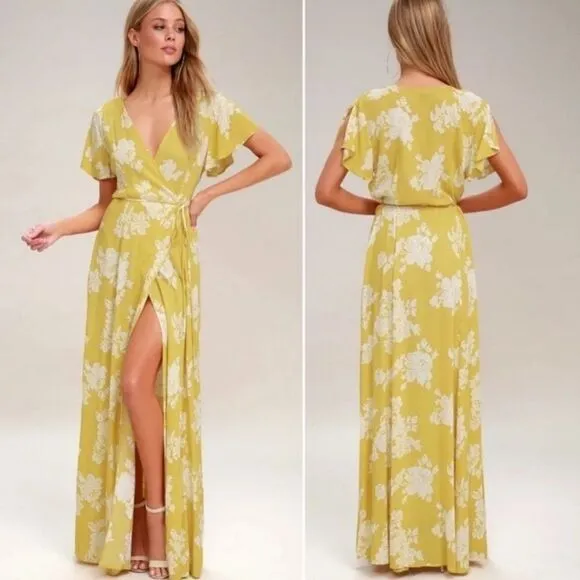NWT Lulu’s Heart of Marigold Maxi Dress XS in Yellow Floral
