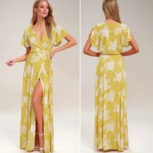 NWT Lulu’s Heart of Marigold Maxi Dress XS in Yellow Floral