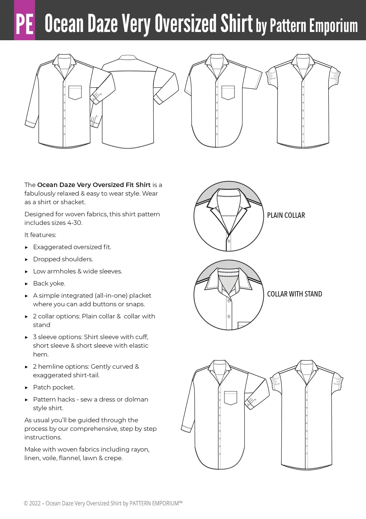 Ocean Daze | Very Oversized Shirt Sewing Pattern