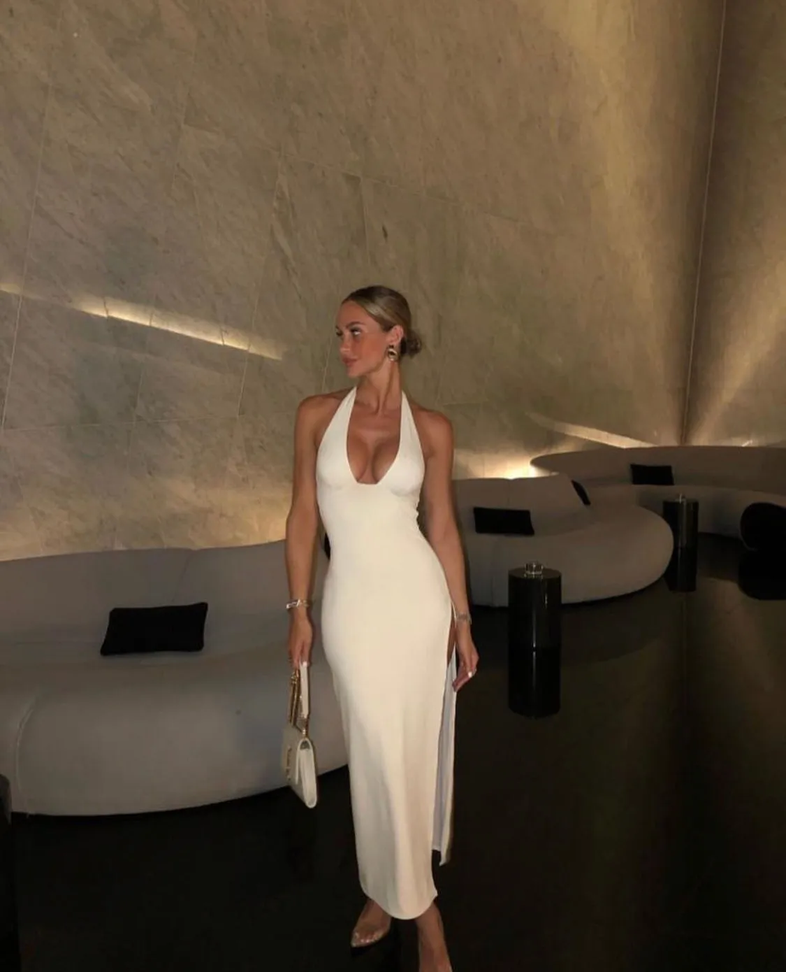 Oh Polly - Mei Halter Maxi in Ivory