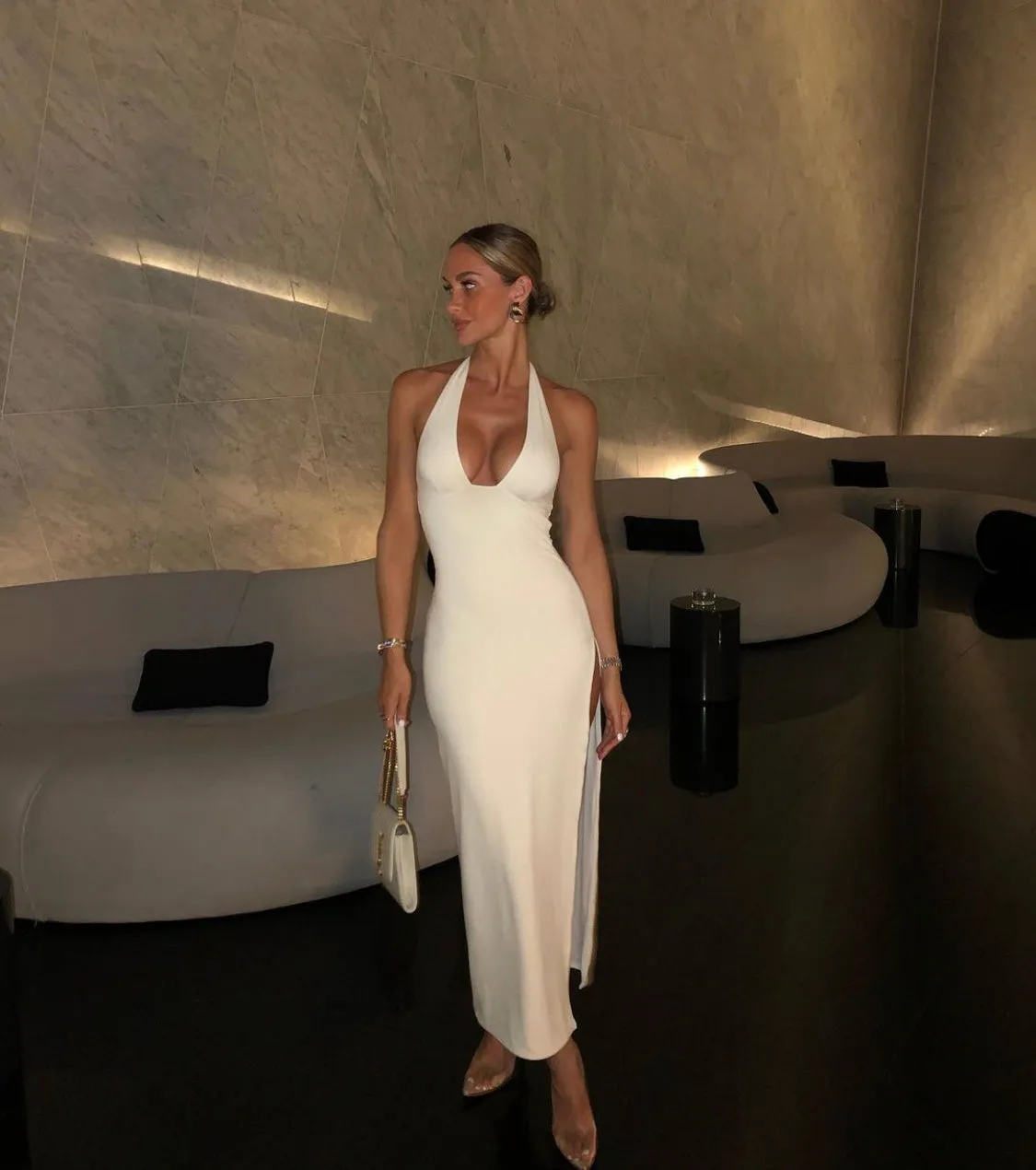 Oh Polly - Mei Halter Maxi in Ivory