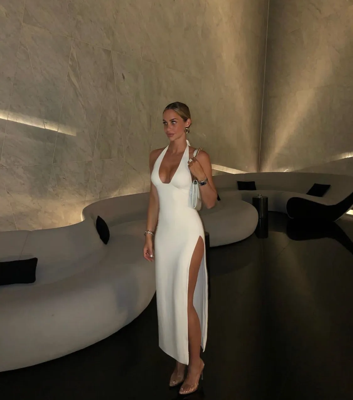 Oh Polly - Mei Halter Maxi in Ivory