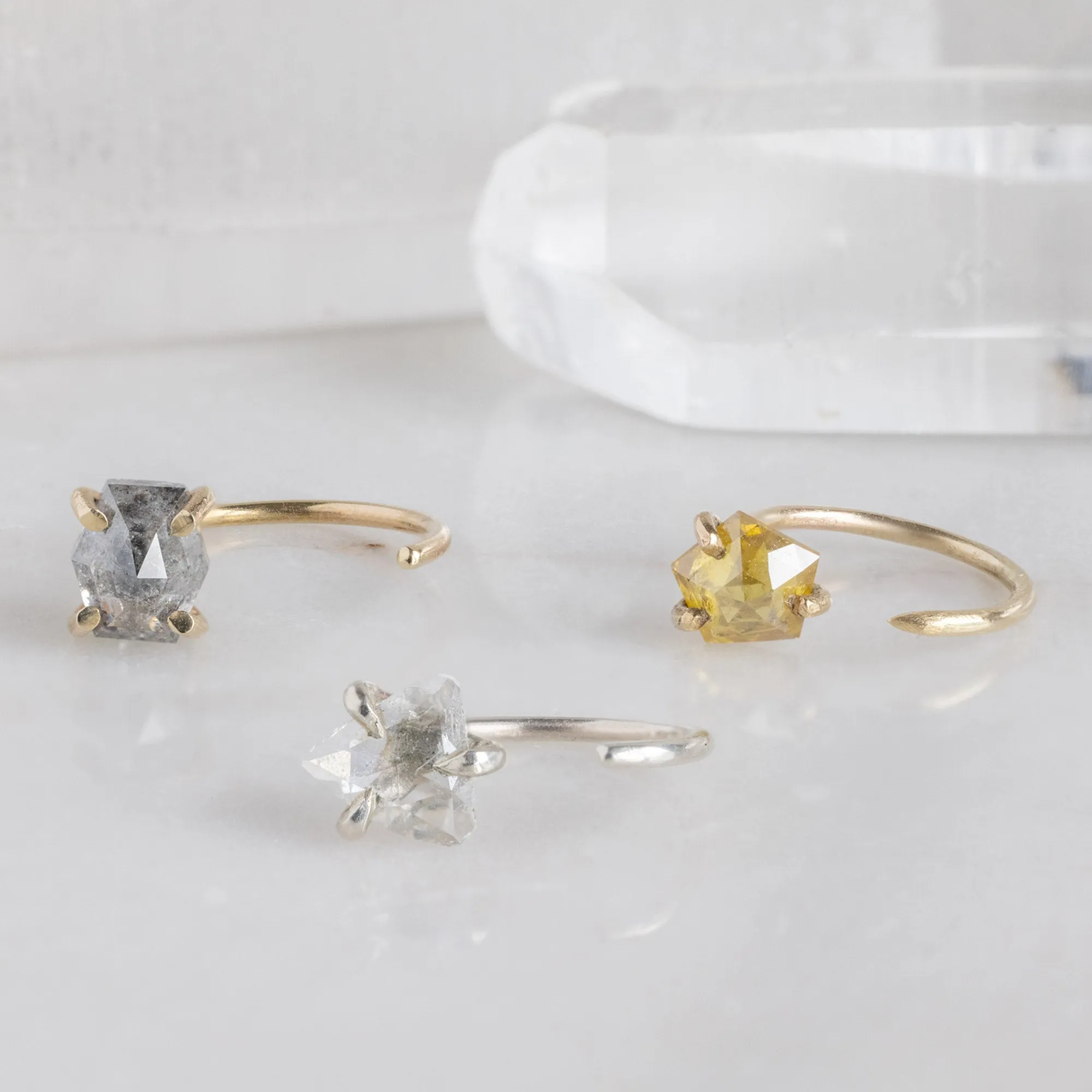 One of a Kind Geometric Diamond Huggie Stud | 14K Gold